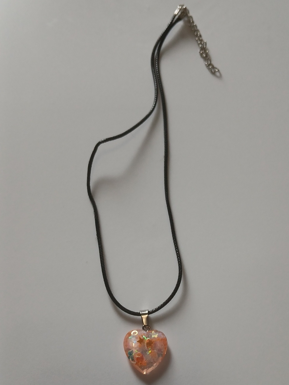 Fashion Jewelry Orange  Heart Pendant on Black Cord with Multicolor Accents